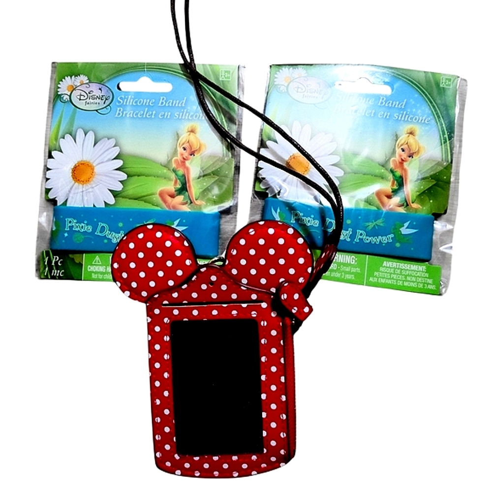 Disney Bundle-Red Polka Dot Minnie  Lanyard and Tinker Bell Bracelets